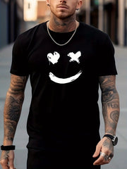 Smile Face Print Men's T-shirt for Summer Outdoor