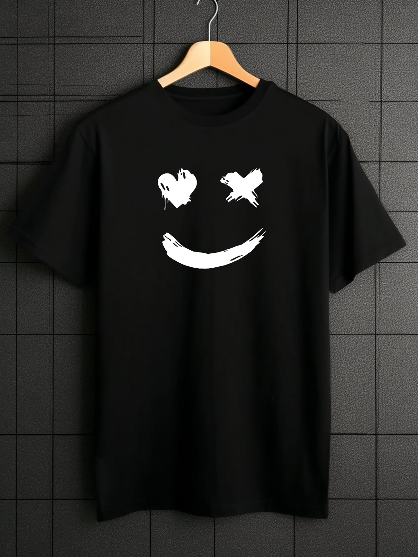 Smile Face Print Men's T-shirt for Summer Outdoor