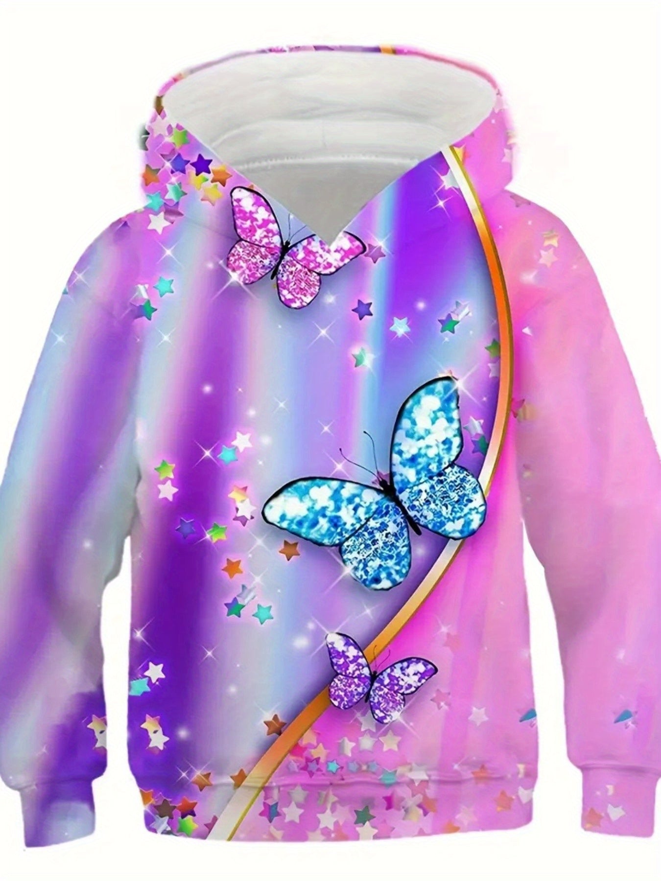 Butterfly Graphic Hoodies Girls Comfy Pullover Sweatshirt