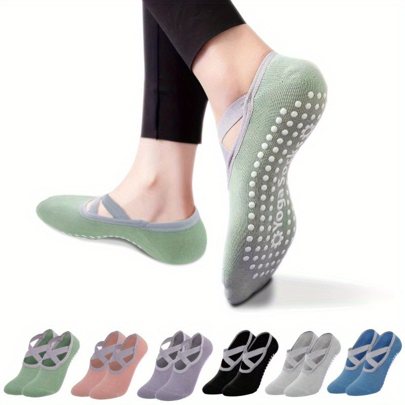 Women's Yoga Socks Non Slip Cross Strap - Sports Socks With Extra Grips