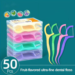 50pcs Thin Disposable Floss Sticks Fruit Flavor Individually Packaged