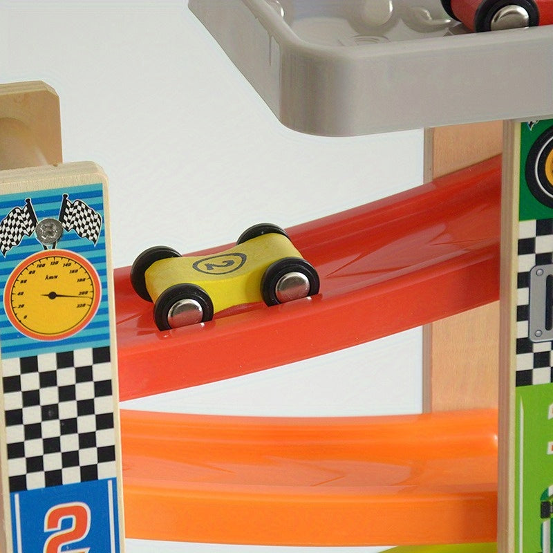 Inertial Mini Race Car Set Wooden Four Wheel Track Glide Cars