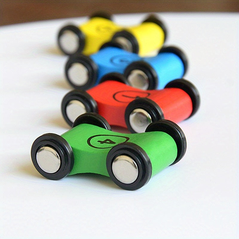 Inertial Mini Race Car Set Wooden Four Wheel Track Glide Cars