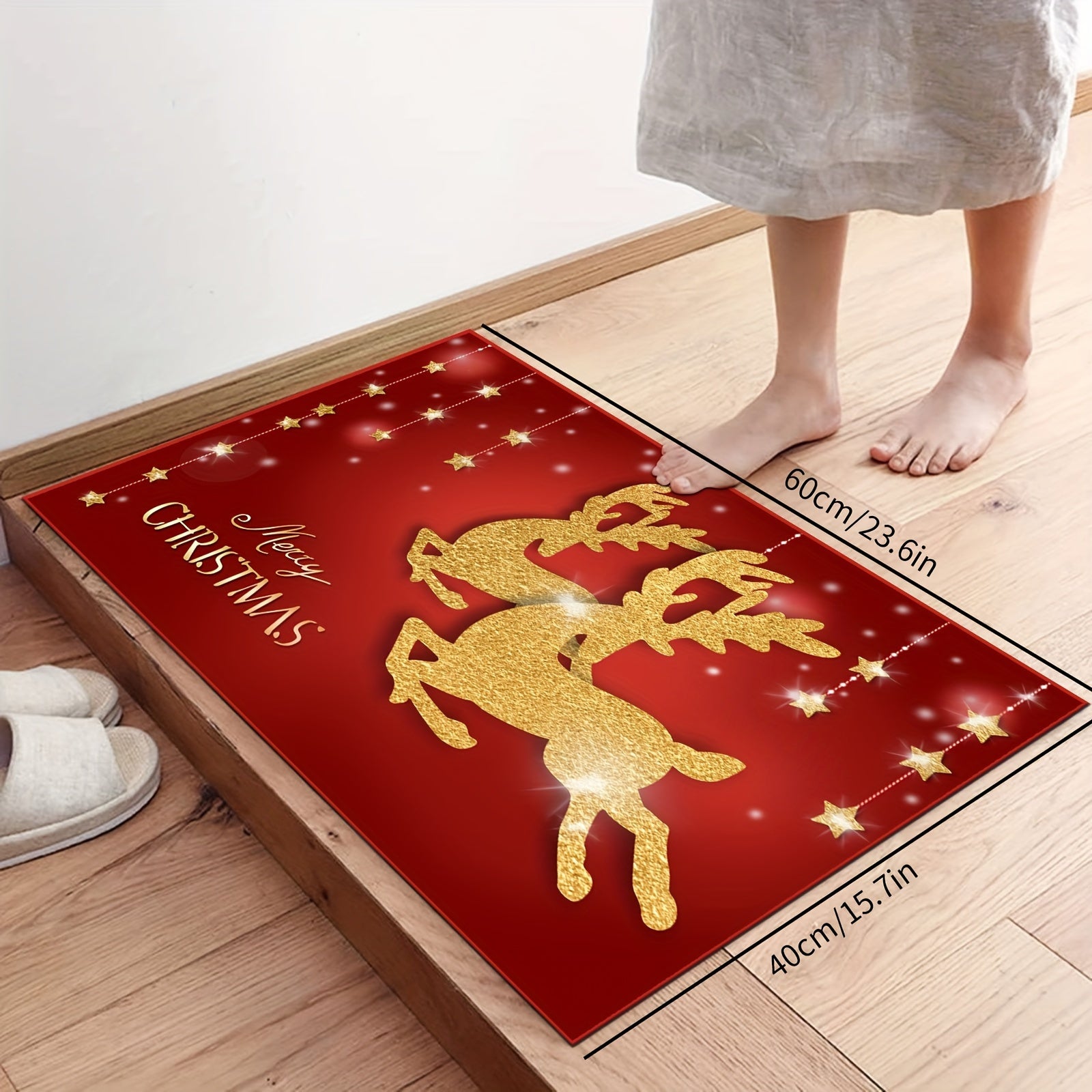 Crystal Velvet Rug Golddeer Pattern Mat Anti-slip Doormat