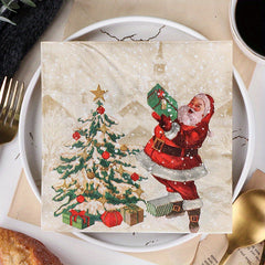 20pcs Santa Claus & Christmas Tree Printed Napkins for Xmas Party Decor