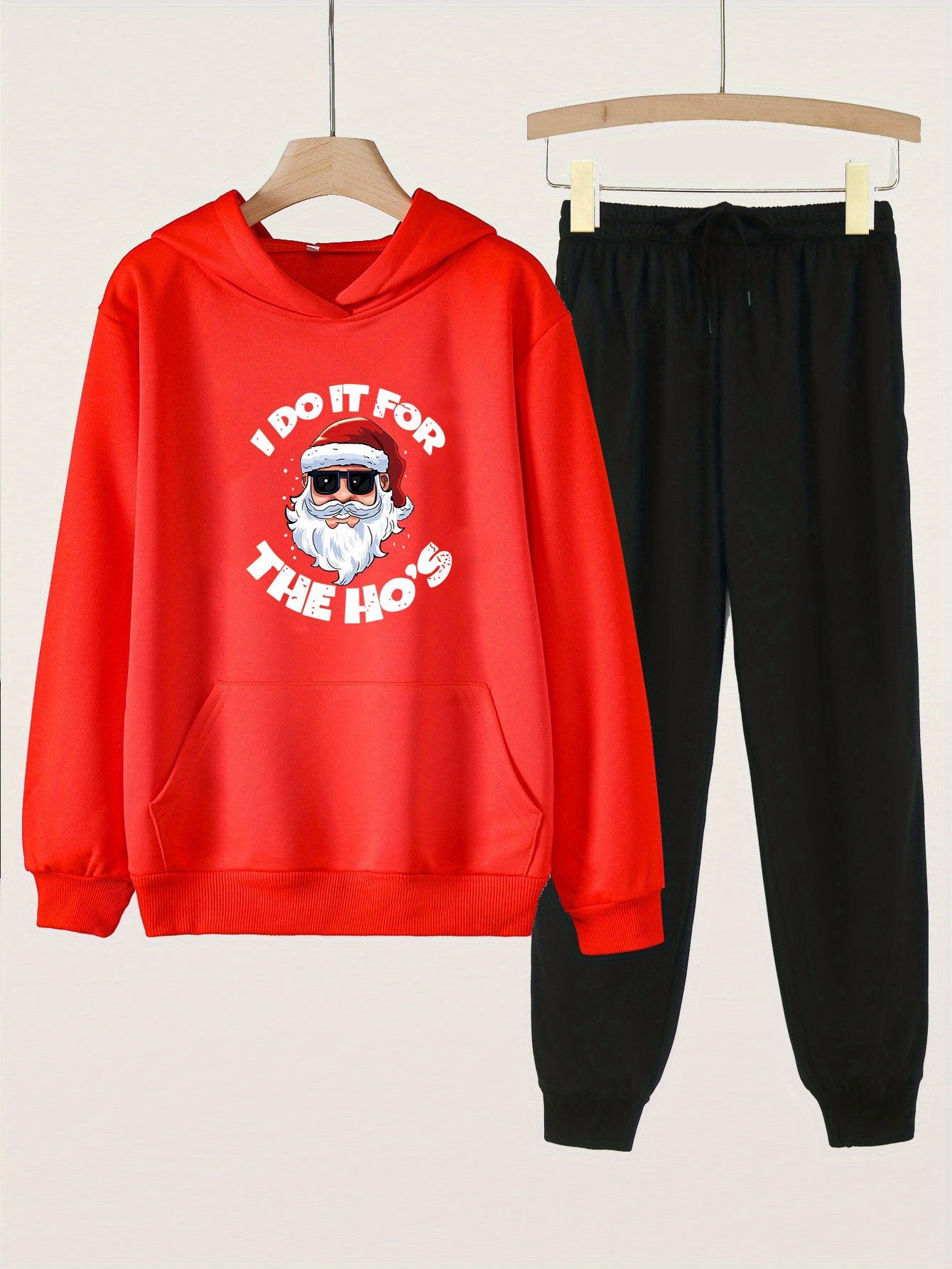 Girls' 2pcs Santa Pattern Pocket Hoodies Pants Set For Spring Fall