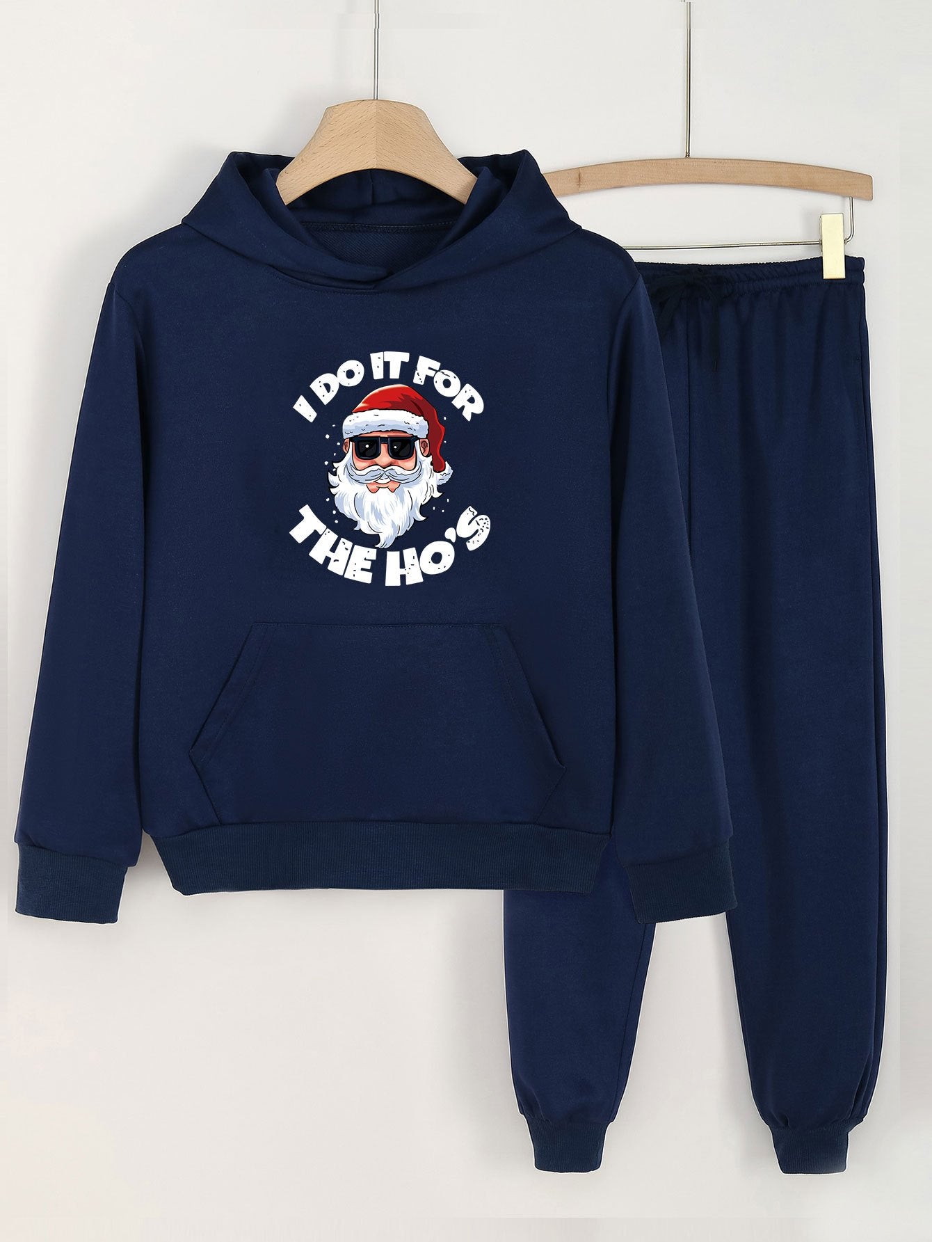 Girls' 2pcs Santa Pattern Pocket Hoodies Pants Set For Spring Fall