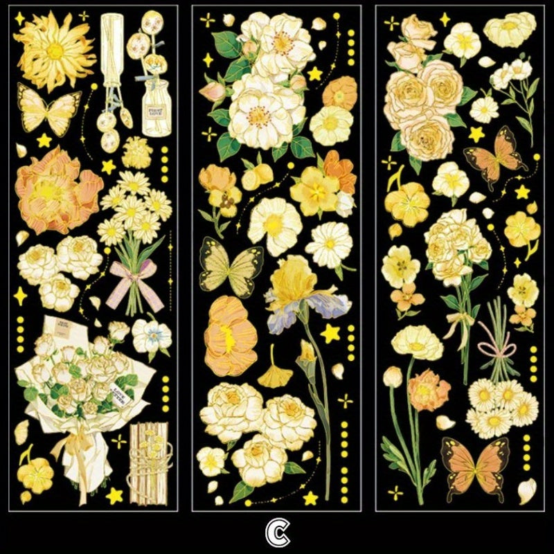 3pcs Set Flower 3D Hot Stamping Stickers Four Seasons Decorative Scrapbooking