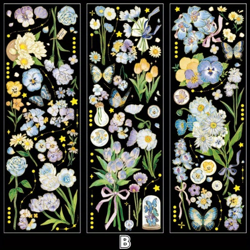 3pcs Set Flower 3D Hot Stamping Stickers Four Seasons Decorative Scrapbooking