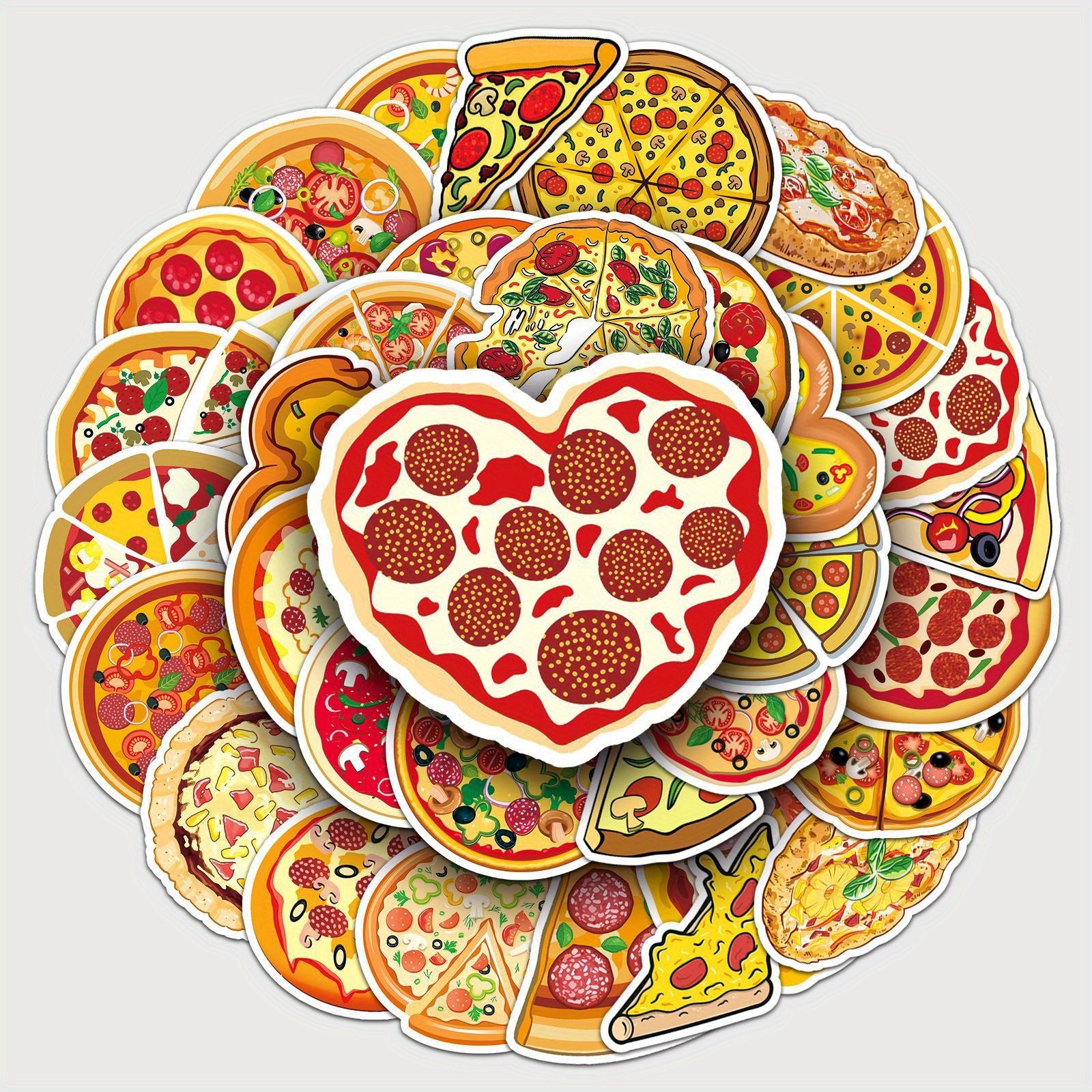 50pcs Cartoon Pizza Stickers for Stationery Books Laptops Water Cups Suitcases