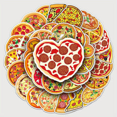 50pcs Cartoon Pizza Stickers for Stationery Books Laptops Water Cups Suitcases
