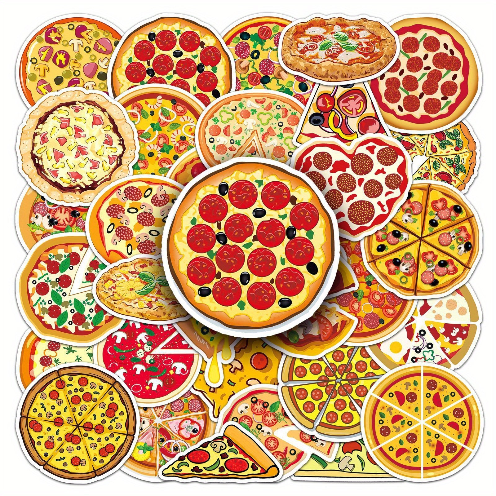 50pcs Cartoon Pizza Stickers for Stationery Books Laptops Water Cups Suitcases