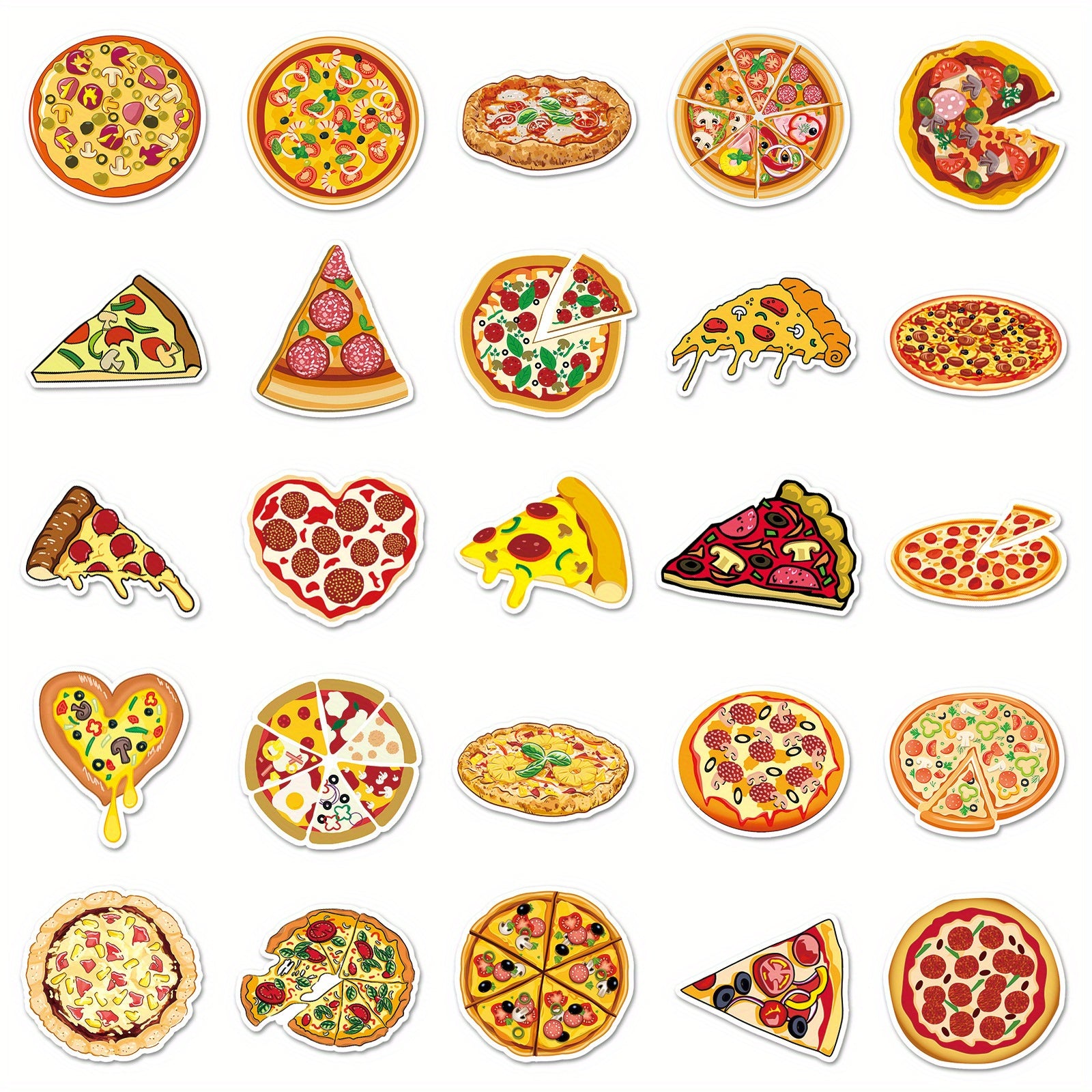 50pcs Cartoon Pizza Stickers for Stationery Books Laptops Water Cups Suitcases