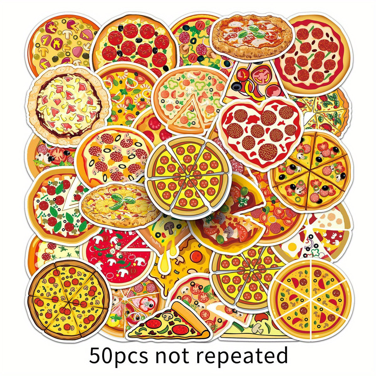 50pcs Cartoon Pizza Stickers for Stationery Books Laptops Water Cups Suitcases