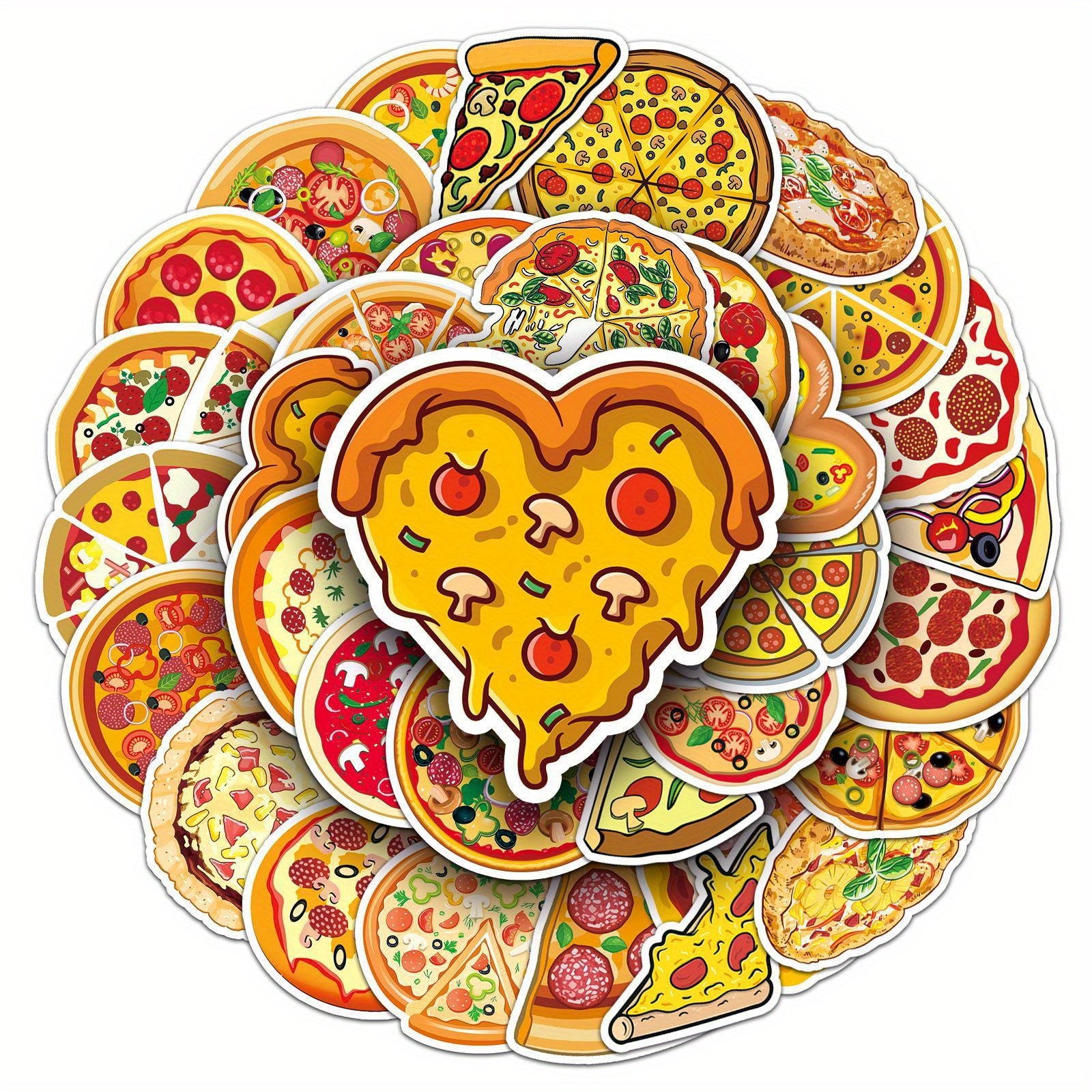 50pcs Cartoon Pizza Stickers for Stationery Books Laptops Water Cups Suitcases