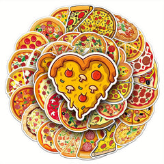 50pcs Cartoon Pizza Stickers for Stationery Books Laptops Water Cups Suitcases