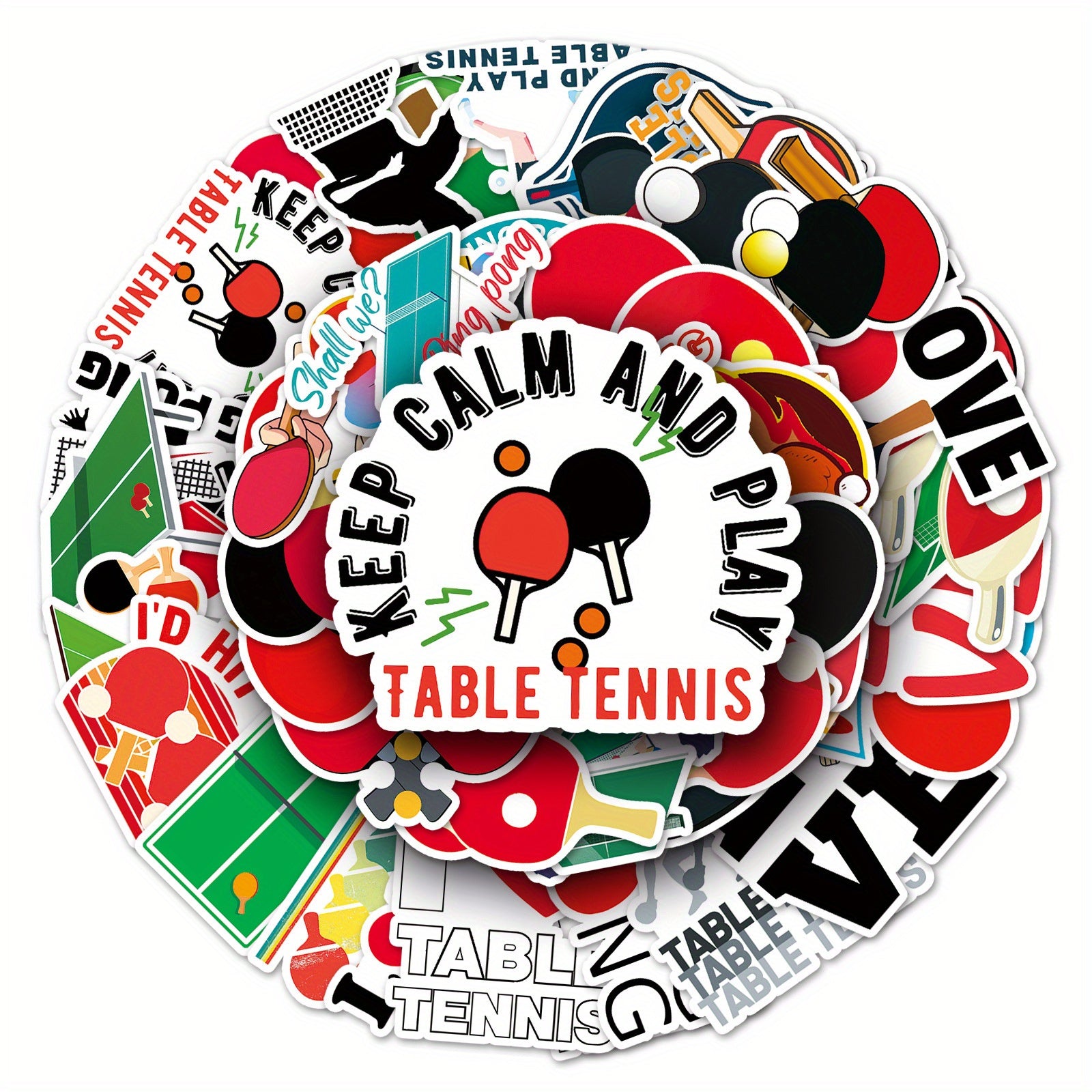 50pcs Table Tennis Graffiti Stickers Laptop Skateboard Phone Water Bottle Travel