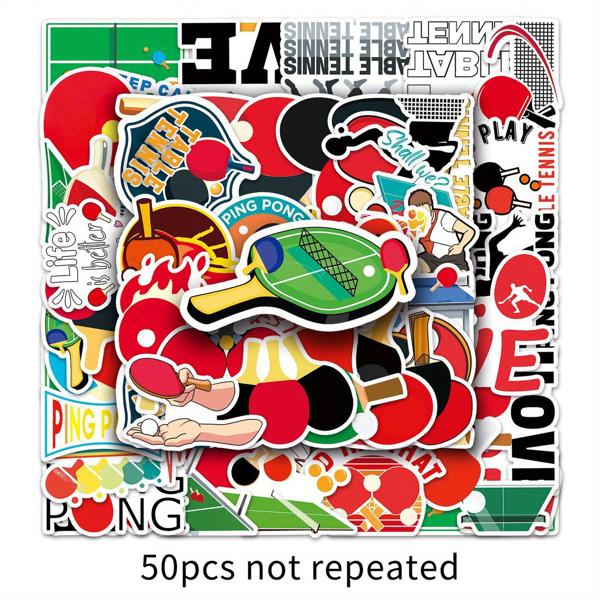 50pcs Table Tennis Graffiti Stickers Laptop Skateboard Phone Water Bottle Travel