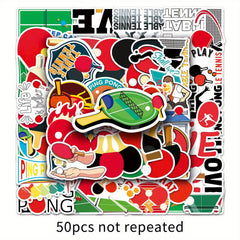 50pcs Table Tennis Graffiti Stickers Laptop Skateboard Phone Water Bottle Travel