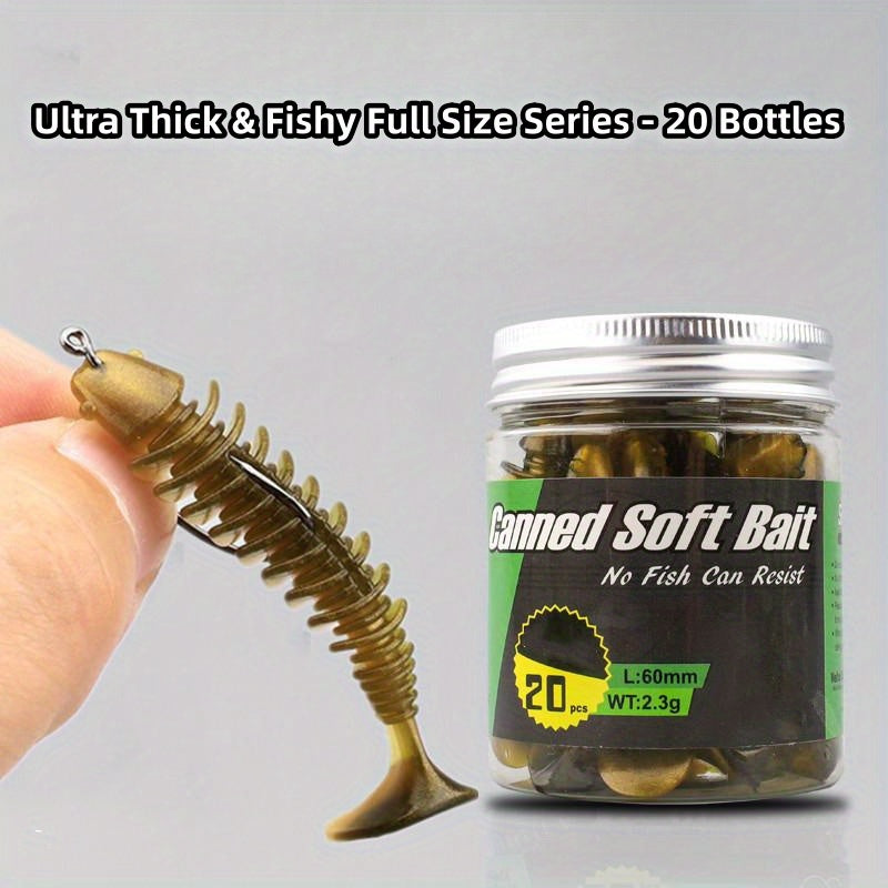 20 Pcs 3.5 Threaded Paddle Tail Swimbait Texas Rig Soft Lure Slow Sinking