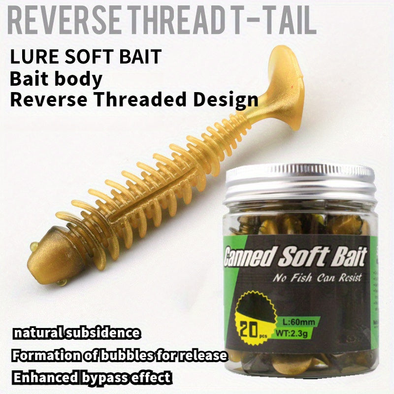 20 Pcs 3.5 Threaded Paddle Tail Swimbait Texas Rig Soft Lure Slow Sinking