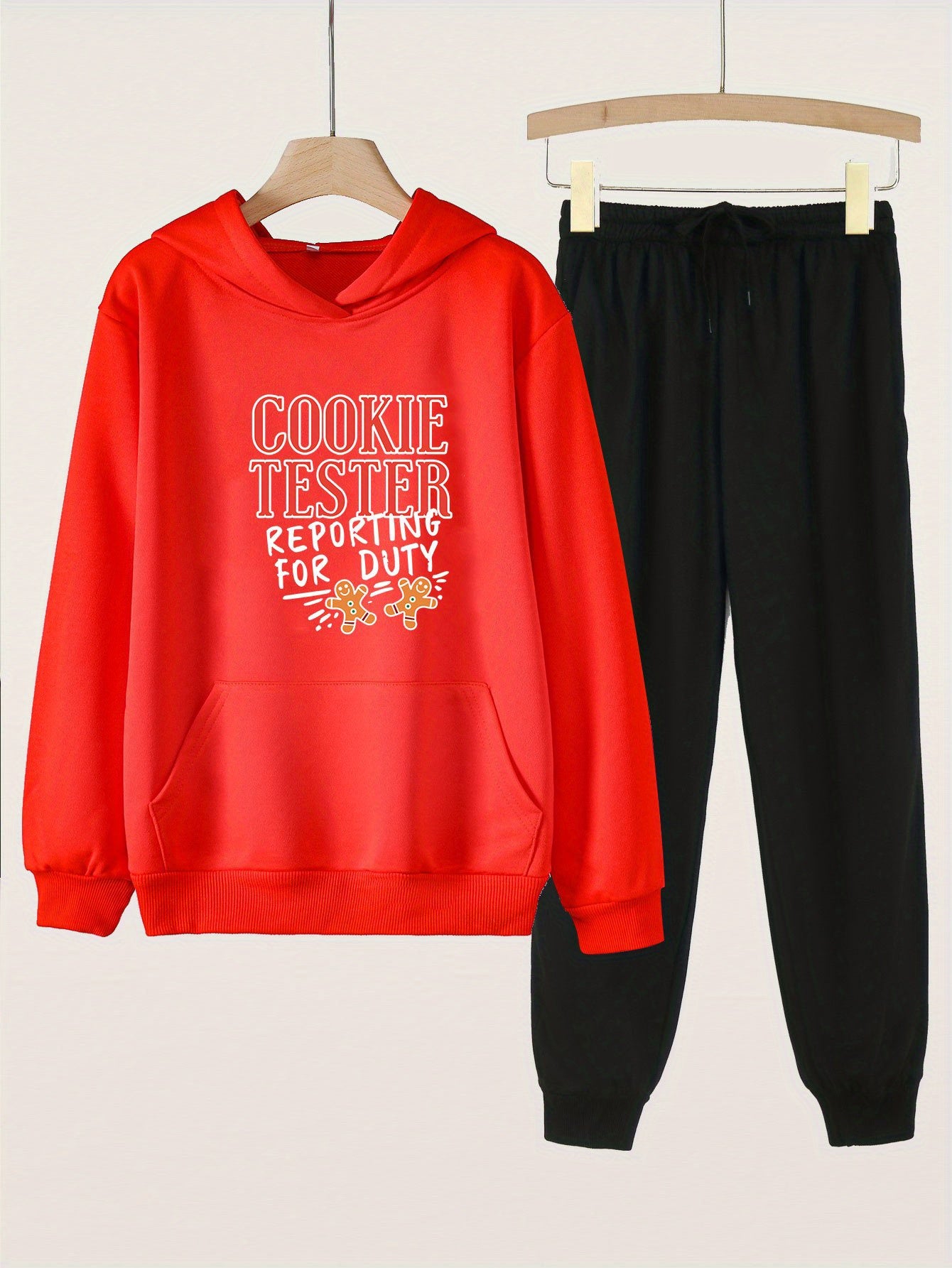 2pcs Gingerbread Man Print Hoodies Jogger Pants Set for Girls