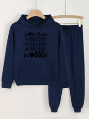 2pcs WOBBLE BABY Print Hoodies Jogger Pants Set For Girls