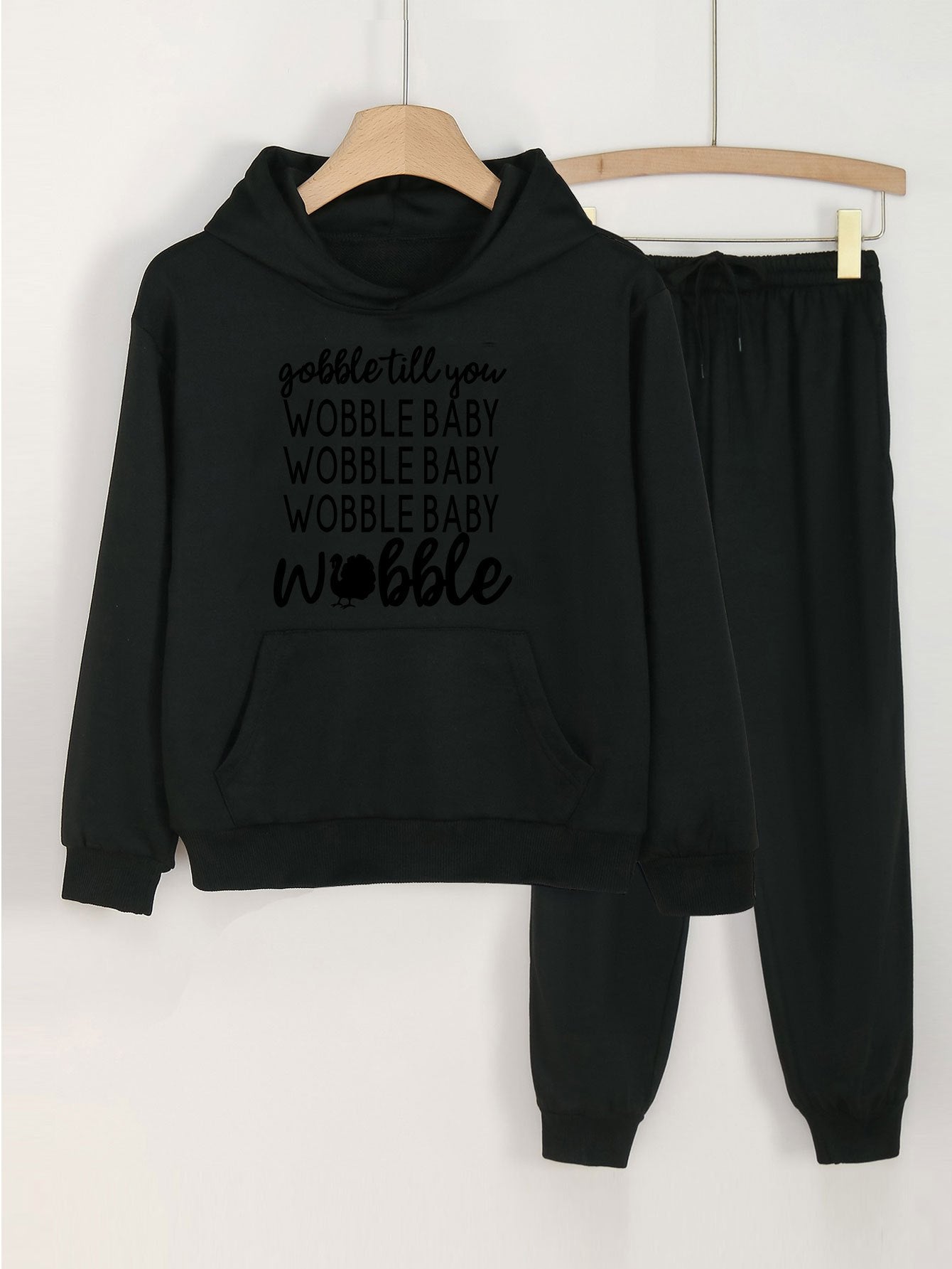 2pcs WOBBLE BABY Print Hoodies Jogger Pants Set For Girls