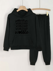 2pcs WOBBLE BABY Print Hoodies Jogger Pants Set For Girls