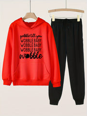 2pcs WOBBLE BABY Print Hoodies Jogger Pants Set For Girls