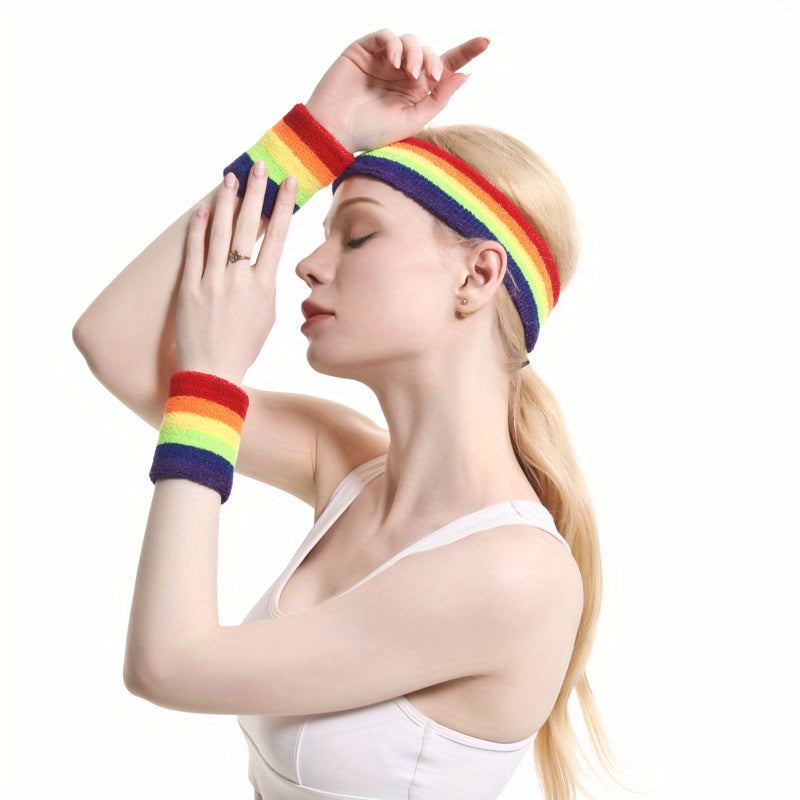 Rainbow Wrist Guard & Headband Set Sports Sweat Absorbing Basketball