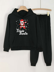 2pcs Santa In The Snow Print Hoodies With Pocket Jogger Pants Set