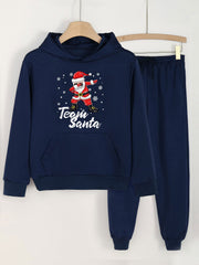 2pcs Santa In The Snow Print Hoodies With Pocket Jogger Pants Set