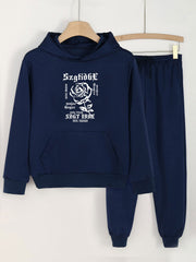 Rose Print Hoodies Jogger Pants Set Girls Spring Fall