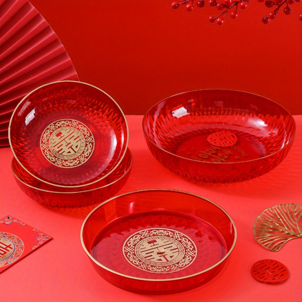 Year Festive Fruit Tray Red Festive Dried Fruit Bowl Year's Gift Decoration