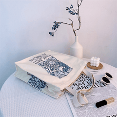 Vintage Flowers Print Canvas Bag Lightweight Tote Bag For Work School Gym