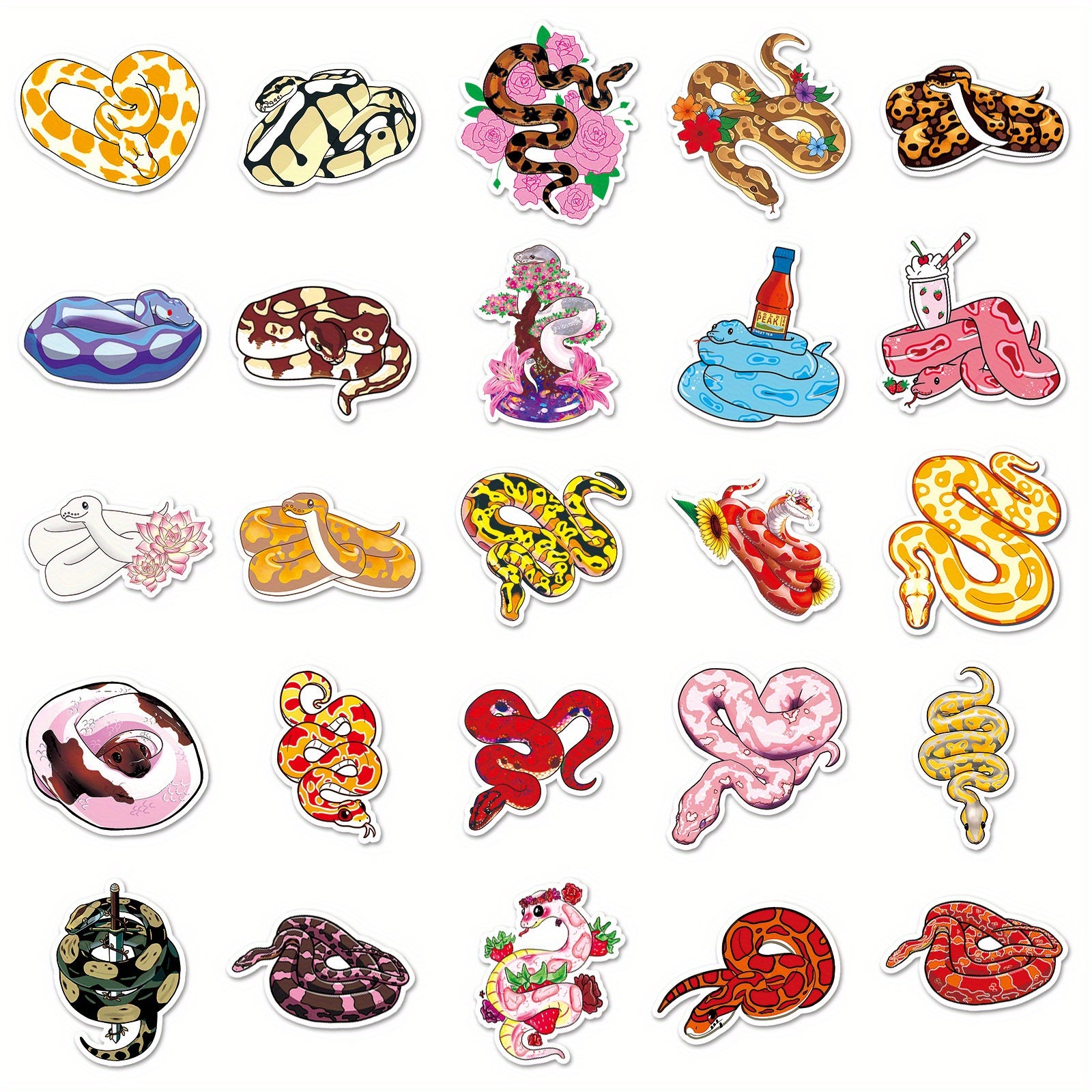 50pcs Snake Stickers Reptiles Snake Stickers Water Bottles Laptops