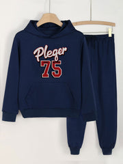 2pcs Pleger 190 Print Hooded Outfit For Girls Hoodie & Comfy Pants Set