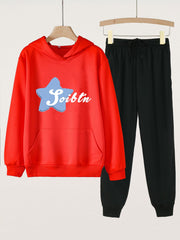 Girls Long Sleeve Hoodie & Sweatpants 2pcs Star Print Set for Spring/Autumn