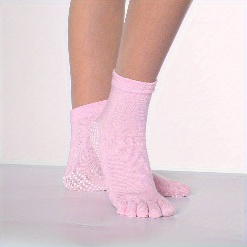 Anti Slip Five Toe Split Yoga Socks Ribbed Stripes Long Grippers Socks