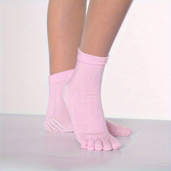 Anti Slip Five Toe Split Yoga Socks Ribbed Stripes Long Grippers Socks