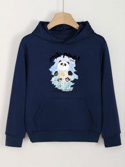 Smile Panda Print Hoodie Girls Casual Pullover Hooded Top Spring Fall