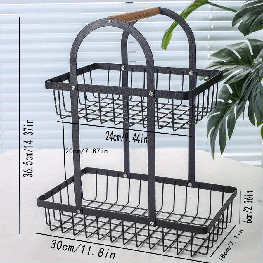 Double Layer Storage Basket Kitchen Vegetable Fruit Bread Snack Basket