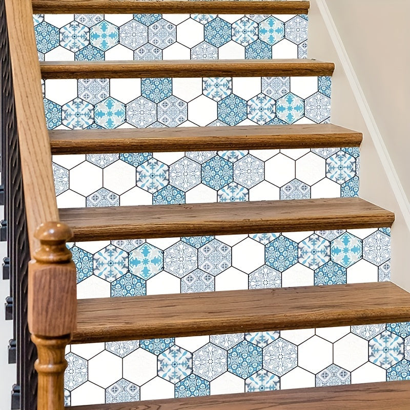 Bohemian Hexagon Pattern Stair Sticker Non-slip Waterproof Self-adhesive