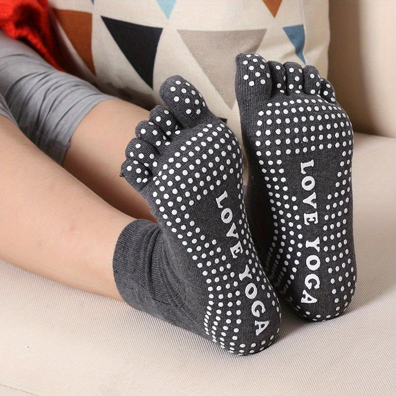 5-Toe Split Yoga Socks Ribbed Stripes Long Grippers Anti Slip