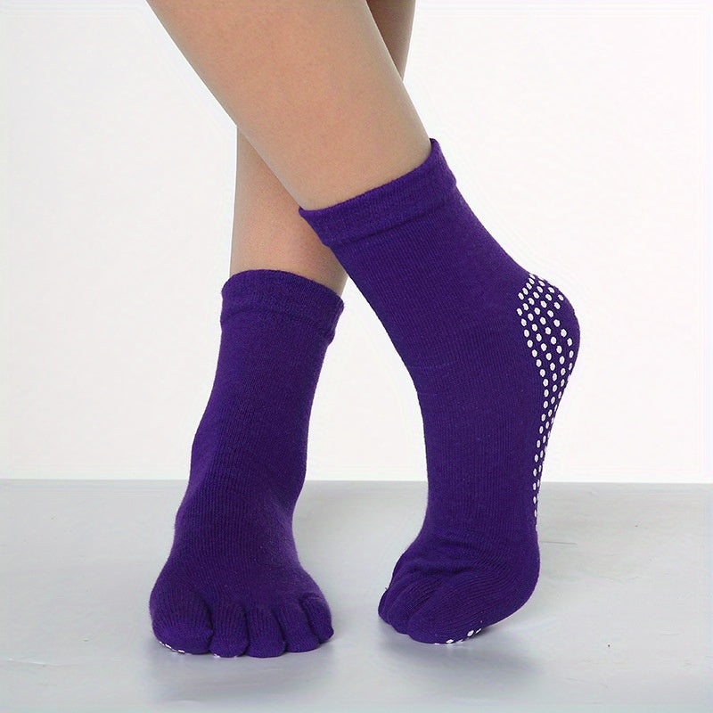 5-Toe Split Yoga Socks Ribbed Stripes Long Grippers Anti Slip