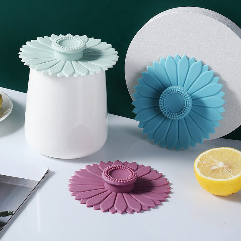 Sunflower Shaped Dustproof Silicone Cup Lids for Most Cup