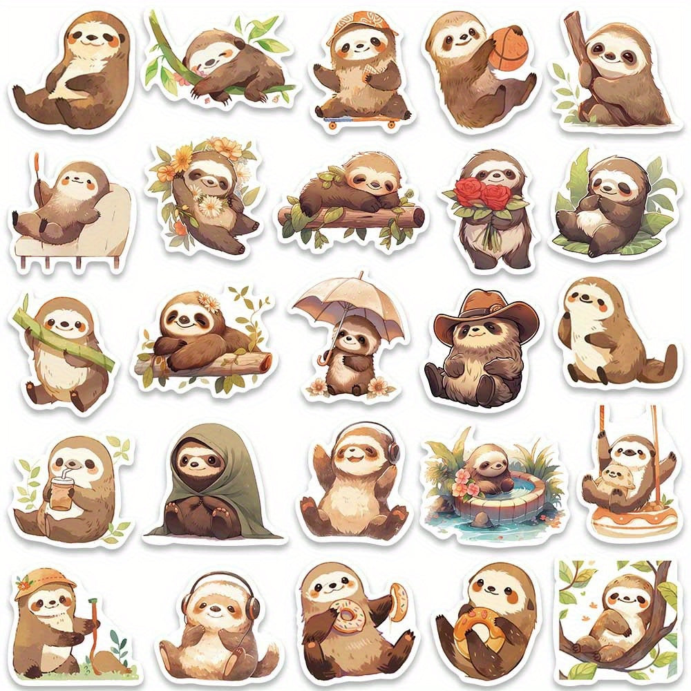 50pcs Small Sloth Stickers for Decorative Luggage Laptop Skateboard Guitar