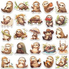 50pcs Small Sloth Stickers for Decorative Luggage Laptop Skateboard Guitar