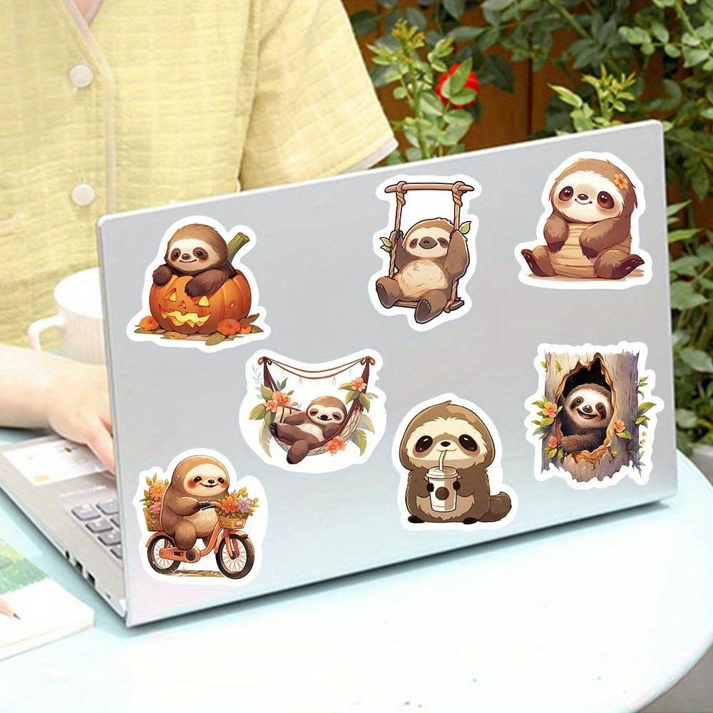 50pcs Small Sloth Stickers for Decorative Luggage Laptop Skateboard Guitar